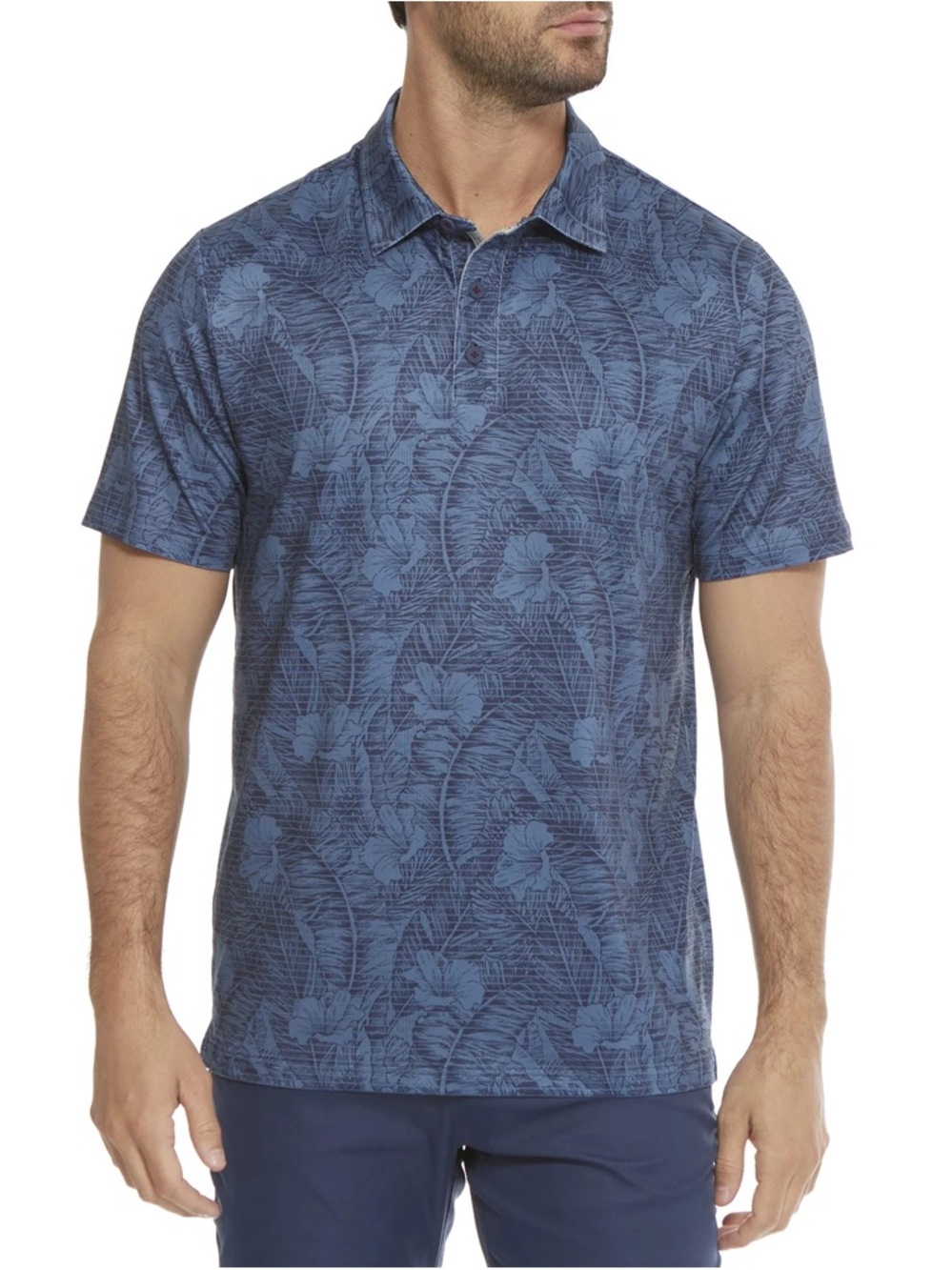 Men's Blue Floral Print Polo Shirt